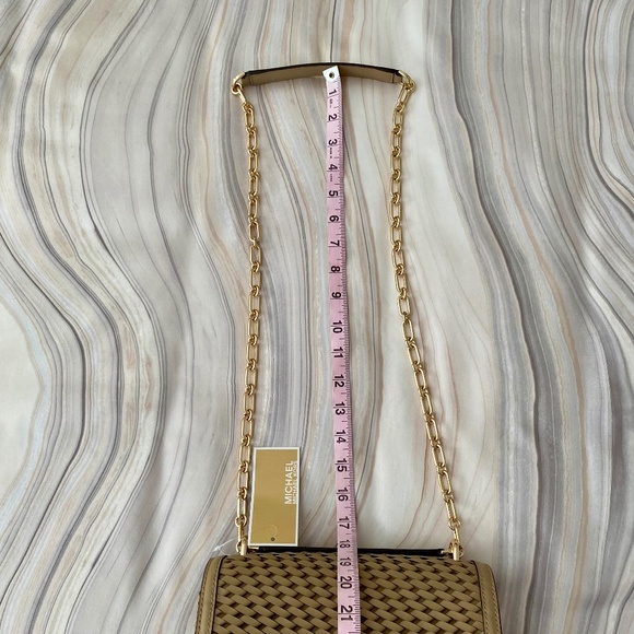 NEW! Michael Kors Tribeca Small Hand-Woven Leather Shoulder Bag Camel $398 - Picture 11 of 15